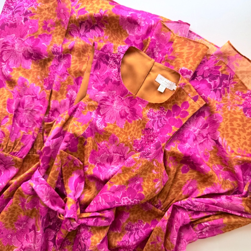 Ted Baker London Bambia Sleeveless Tiered Belted Maxi Dress Pink & Orange 0 2 XS - Picture 8 of 16